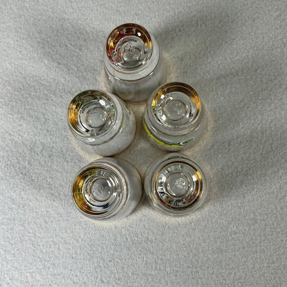 Vintage Car Shot Glass Set Gold Rim Barware 5pc Retro Auto Design‎